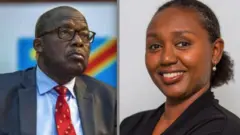 Ifoto yafatanyijwe ya Minisitiri w'ububanyi n'amahanga wa DR Congo Christophe Lutundula Apala Pen'Apala (iburyo) n'umuvugizi wa leta y'u Rwanda Yolande Makolo