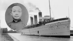 Montagem com retrato de Wong Kim Ark ao lado de um barco da época em que seu caso foi resolvido