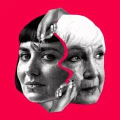 Колаж з облич молодої та літньої жінки