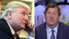 Una composición con una foto de Donald Trump al teléfono en la Casa Blanca y la imagen del corresponsal en jefe de la BBC para Norteamérica, Gary O'Donoghue.