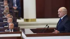 Belarusian President Alexander Lukashenko speaking to parliamentarians