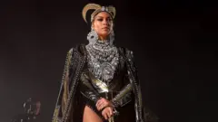 Beyoncé performs in an outfit inspired by Queen Nefertiti at the Coachella festival in California (14 April 2018)