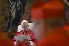 El papa León XIV durante la reunión en la que se fijó la fecha de la canonización de Acutis.