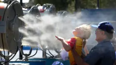 Cooling off in front of a misting fan