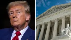 トランプ氏の顔写真と、最高裁の建物の写真が並べてある
