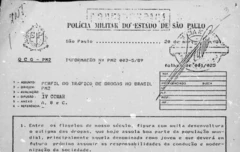 Imagem de relatório da Polícia Militar do Estado de São Paulo nos anos 80, com o "perfil do tráfico de drogas no Brasil"