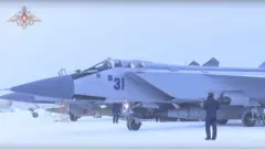 Kinzhal missiles have been fitted to Russian MiG-31K fighter jets, as shown in this defence ministry handout