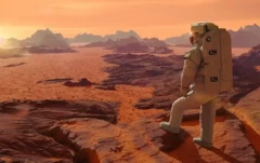 มนุษย์อวกาศยืนบนหน้าผา