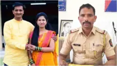 योगेश पाटील आणि त्यांच्या पत्नी (डावीकडे) आणि वैराग पोलीस स्टेशनचे पोलीस निरीक्षक कुंदन गावडे (उजवीकडे)