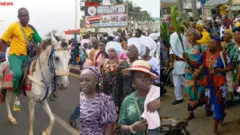 Ọkunrin kan gun ẹṣin atawọn eeyan mii ti wọn mu imọ ọpẹ lọwọ