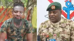 Collage image of Nigeria separatist fighter Ifeanyi Eze Okorienta and spokesman of the Nigeria Defence Headquarters, Mike Onoja.