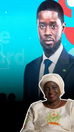 Aminata Touré avec un portait de Bassirou Diomaye Faye derrière
