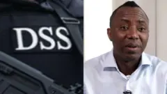 Omoyele Sowore wọ aṣọ funfun pẹlu gbohun-gbohun ni aya rẹ