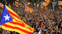 Protesters gather in Barcelona city centre