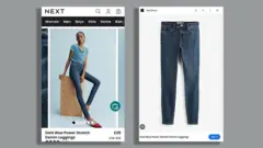O anúncio da marca Next mostra uma modelo vestindo uma camiseta azul e jeans, na qual ela aparece muito magra
