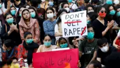 Women protest against sexual violence in Karachi, October 2020