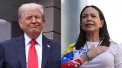 Tổng thống Mỹ Donald Trump (trái) và lãnh đạo đối lập Venezuela María Corina Machado