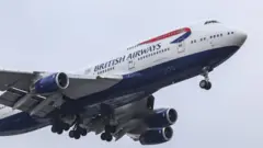British Airways Boeing 747-400 airplane, the large jumbo jet with the nickname Queen of the skies