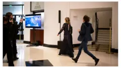 Actress Adèle Haenel leaves the Salle Pleyel after the award for best director was given to Roman Polanski