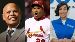 Rubby Pérez (izq.), Octavio Dotel y Nelsy Cruz.