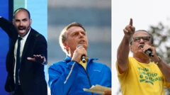 Montagem com fotos de Eduardo Bolsonaro, Jair Bolsonaro e Silas Malafaia