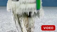 அமெரிக்காவில் கடும் பனிப்பொழிவால் உறைந்த ஏரிக்கரை