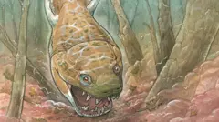 Una representación artísticaroleta do google para jogarla criatura parecida a una salamandra del período Pérmico, Gaiasia jennyae