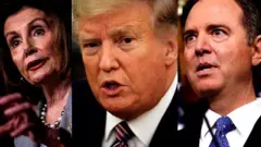 Nancy Pelosi kushoto, trump katikati na Mitch McConnel
