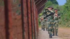 বাংলাদেশ ভারত সীমান্তে বিএসএফ সদস্যদের টহল