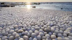 साइबेरिया के नायडा गांव में भी बड़े-बड़े बर्फ़ के गोले बने थे.shaped balls on ice in Finland