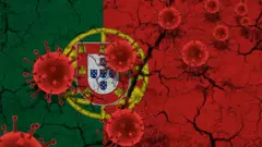 Ilustração bandeira Portugal e Coronavírus