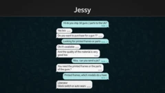 Troca de mensagens entre a reportagem da BBC e Jessy, que oferece partes de pistolas 3D para remessa para o Reino Unido.