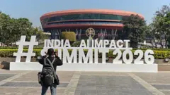 Bharat Mandapam the flying saucer shaped convention center with glimpses of the big Summit India is organising on Artificial Intelligence, called India AI Impact Summit that is being held at the new convention center Bharat Mandapam on February 16, 2026 in New Delhi, India. A very large number of youngsters are participating and it is expected that 250,000 people will participate.
