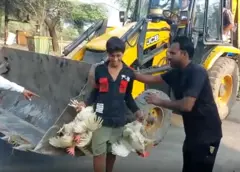 மத்திய பிரதேசத்தில் புல்டோசருக்கு இலக்கான கறிக்கடை - என்ன காரணம்?