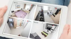 Bir ev içi kamera sisteminin dört odayı görüntülediğini görüyoruz. 