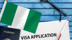 Nigerian flag, passport and a pen wit glasses
