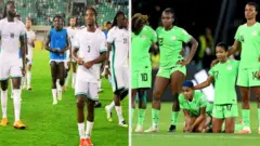 Collage of images of members of Nigeria's Super Eagles and Super Falcons looking unhappy