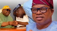 Gomina Ademola Adeleke ba ọwọ pẹlu Oriyomi Hamzat, Bola Oyebamiji wọ agbada olomi aro pẹlu fila pupa