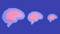 Ilustração de três cérebros em sequência, com fundo azul 