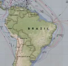 Mapa mostra cabos submarinos ancorados no Brasil