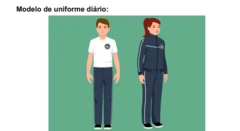 Desenho de dois estudantes em uniformes de escolas cívico-militares do Paraná