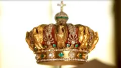 A crown worn by French Empress Eugenie, which was targeted by thieves during a heist at Paris' Louvre Museum on October 19, 2025