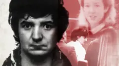 Gambar komposit yang menampilkan foto identifikasi polisi hitam-putih seorang pria berambut hitam keriting, ditimpa di atas gambar pria yang sama sedang dibawa ke mobil polisi, dan gambar seorang wanita berambut pirang.