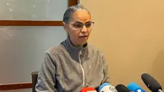 Marina Silva em entrevista a jornalistas em Berlim