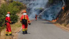 Bombeiros tentam conter um incêndio na Galícia, no noroeste da Espanha