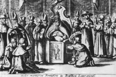 Gravura mostra genitais do papa sendo examinados