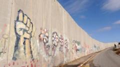 Graffiti inayounga mkono Palestina kwenye ukuta wa kujitenga ulioanzishwa na Israel katika Ukingo wa Magharibi