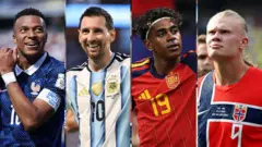 De izquierda a derecha, Mbappé, Messi, Yamal y Haaland.