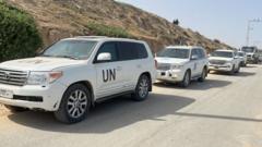 ガザ地区で使われている国連の車両（4月に撮影）