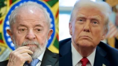Montagem com fotos de Lula, à esquerda, e de Donald Trump, à direita